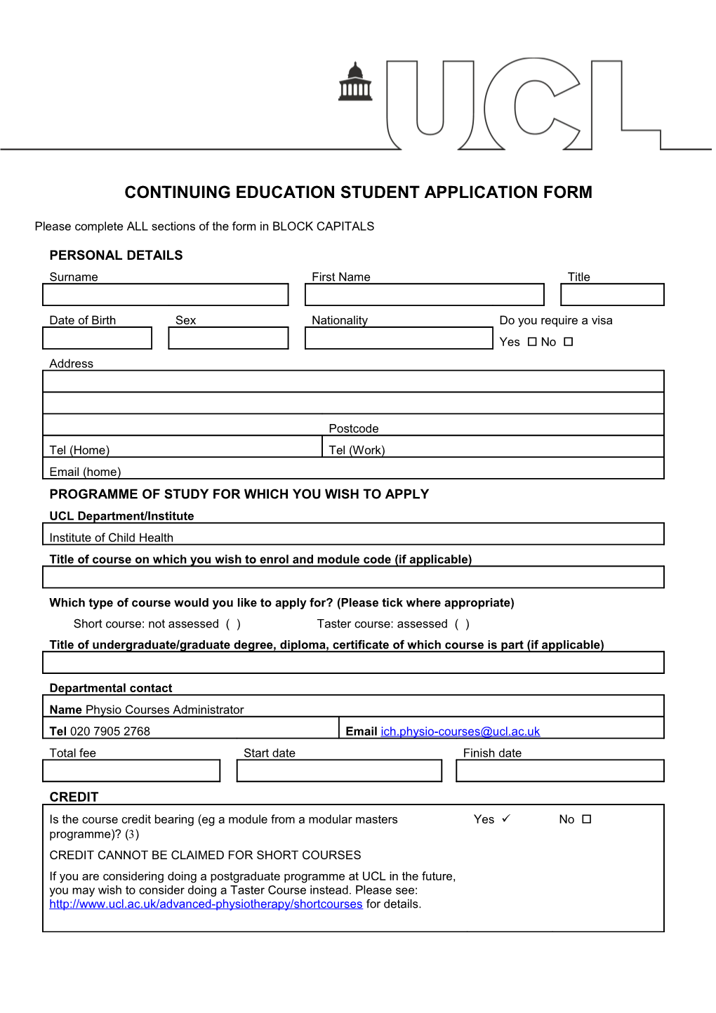 Continuing Education Student Application Form