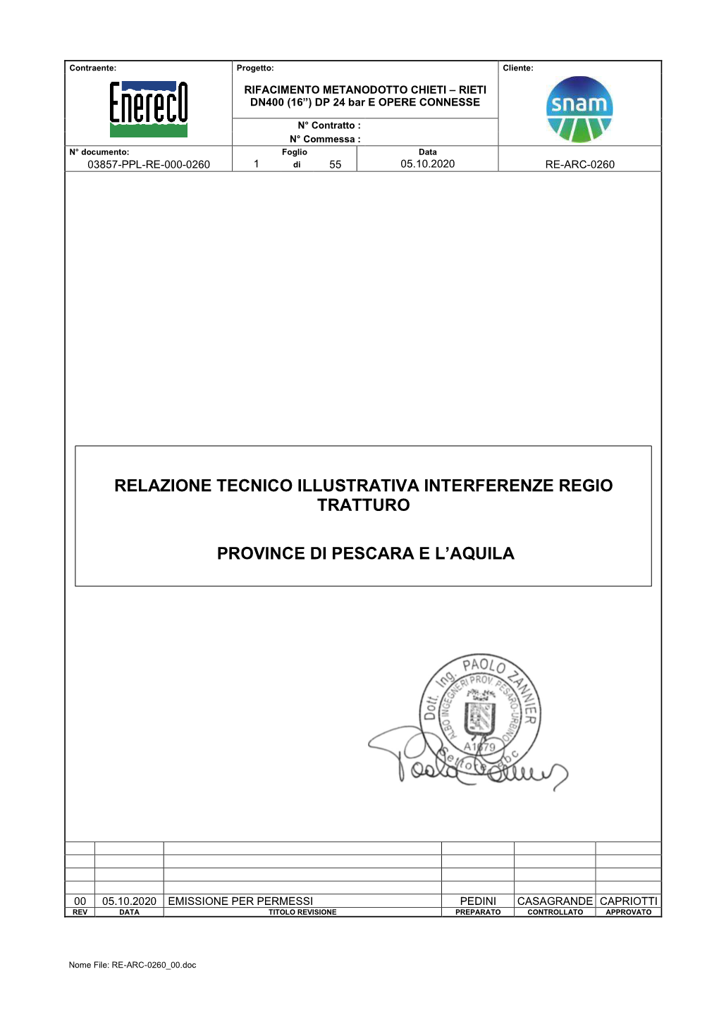 Relazione Tecnico Illustrativa Interferenze Regio Tratturo