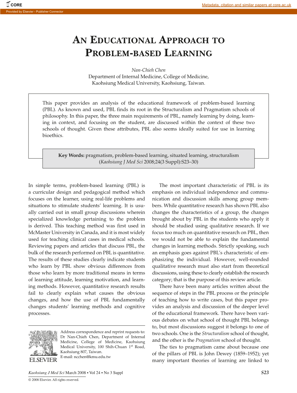 An Educational Approach to Problem-Based Learning