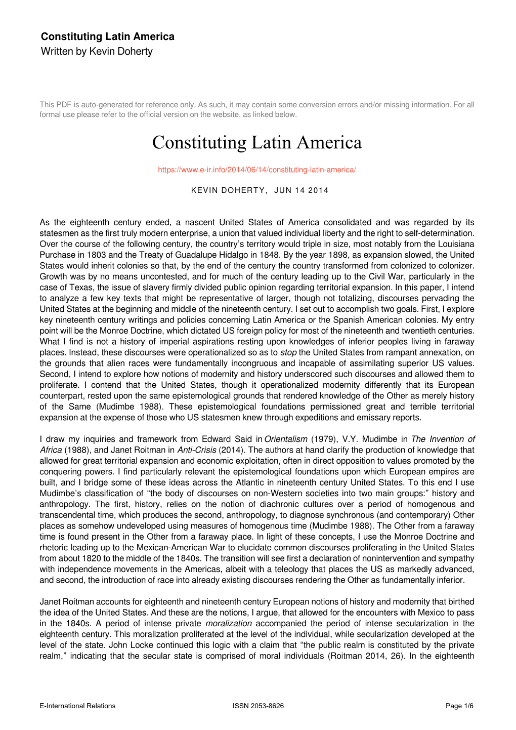 Constituting Latin America Written by Kevin Doherty