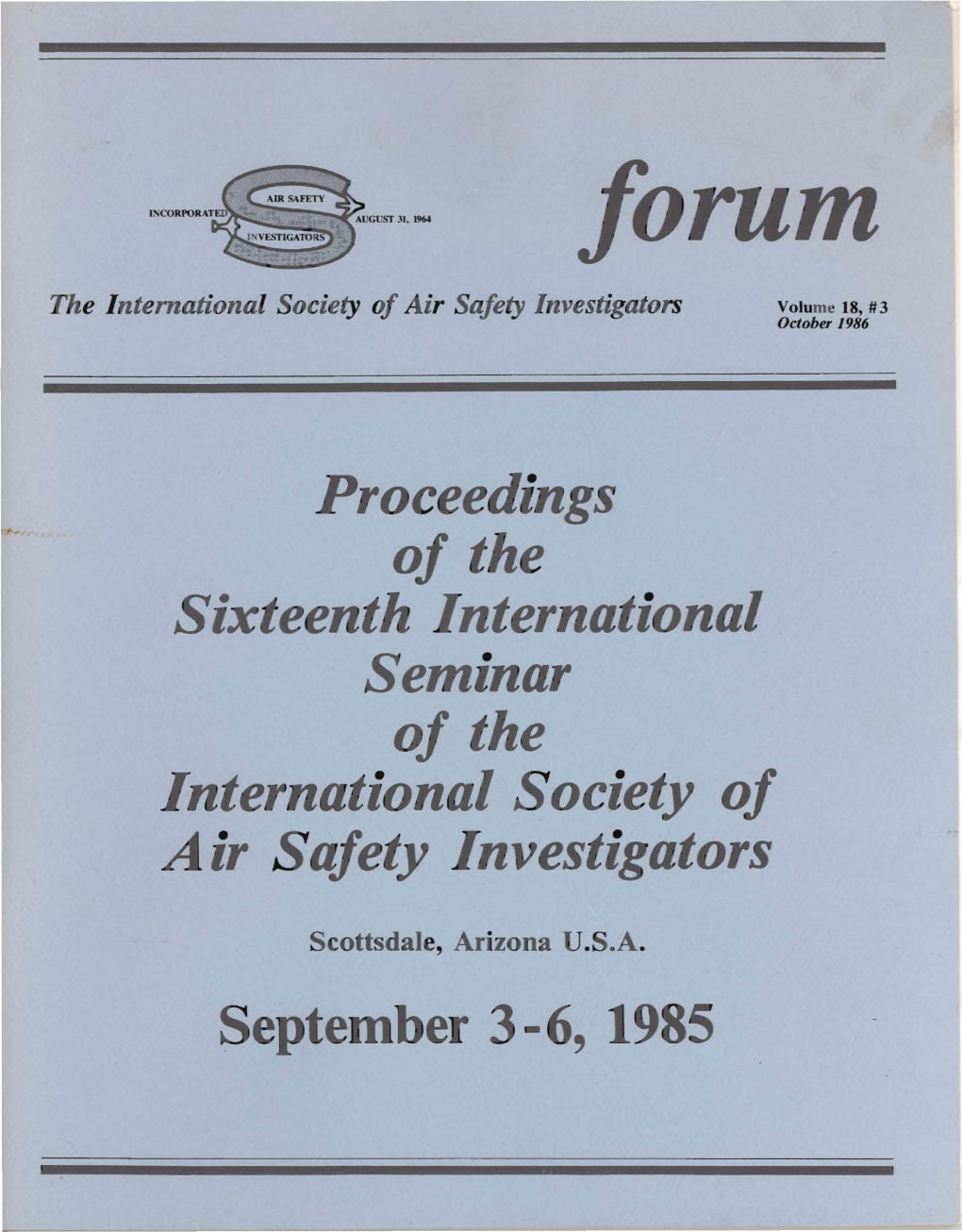 Proceedings of the of the International Ociety of Air Afety Investigators