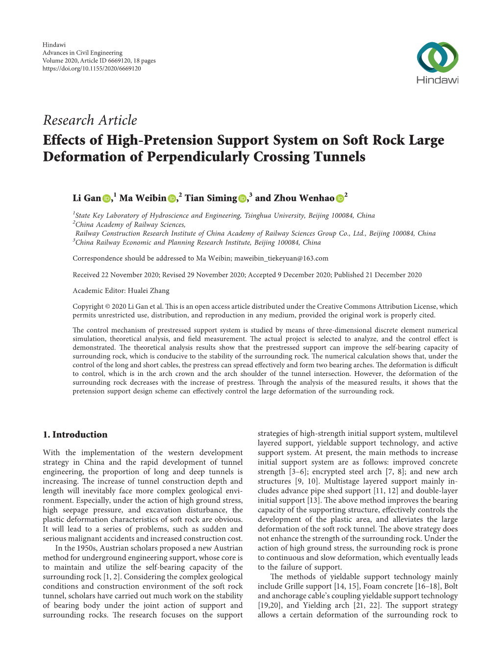 Research Article Effects of High-Pretension Support System on Soft Rock Large Deformation of Perpendicularly Crossing Tunnels