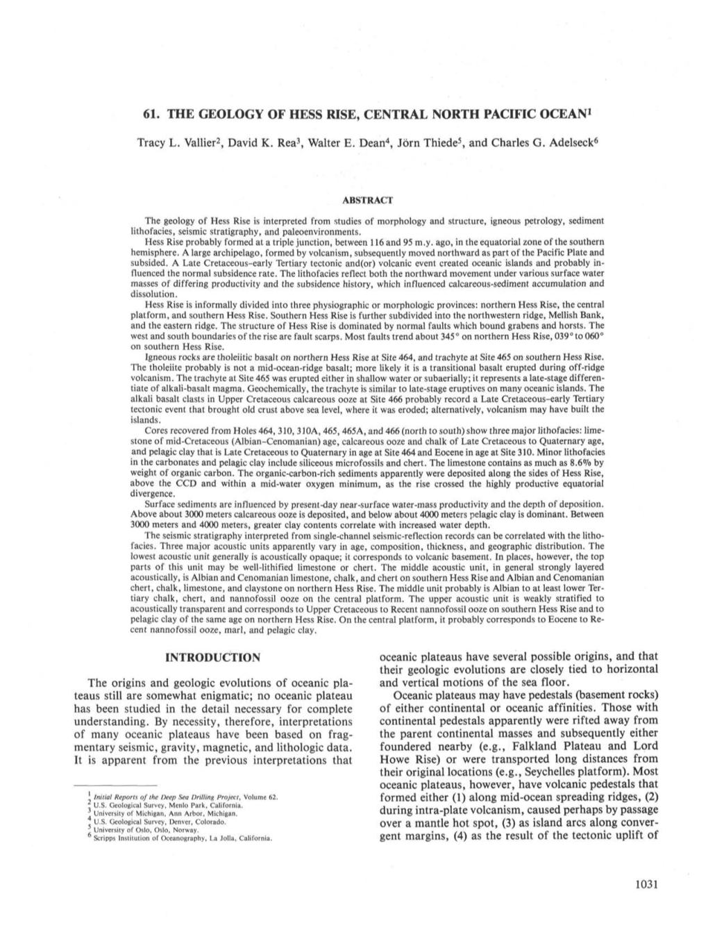 61. the Geology of Hess Rise, Central North Pacific Ocean1