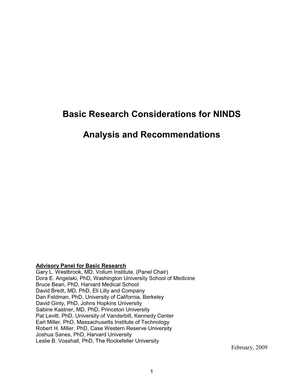 Basic Research Considerations for NINDS Analysis And