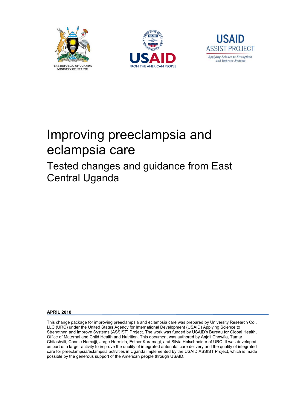 Improving Preeclampsia and Eclampsia Care: Tested Changes and Guidance from East Central Uganda