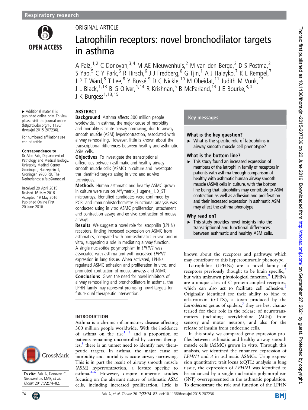 Latrophilin Receptors: Novel Bronchodilator Targets in Asthma