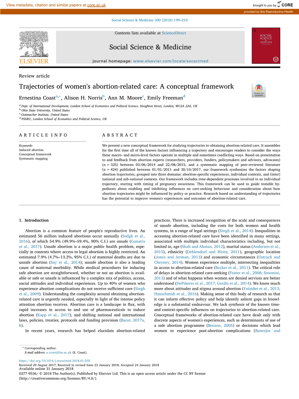 Trajectories of Women's Abortion-Related Care: a Conceptual Framework T ∗ Ernestina Coasta, , Alison H