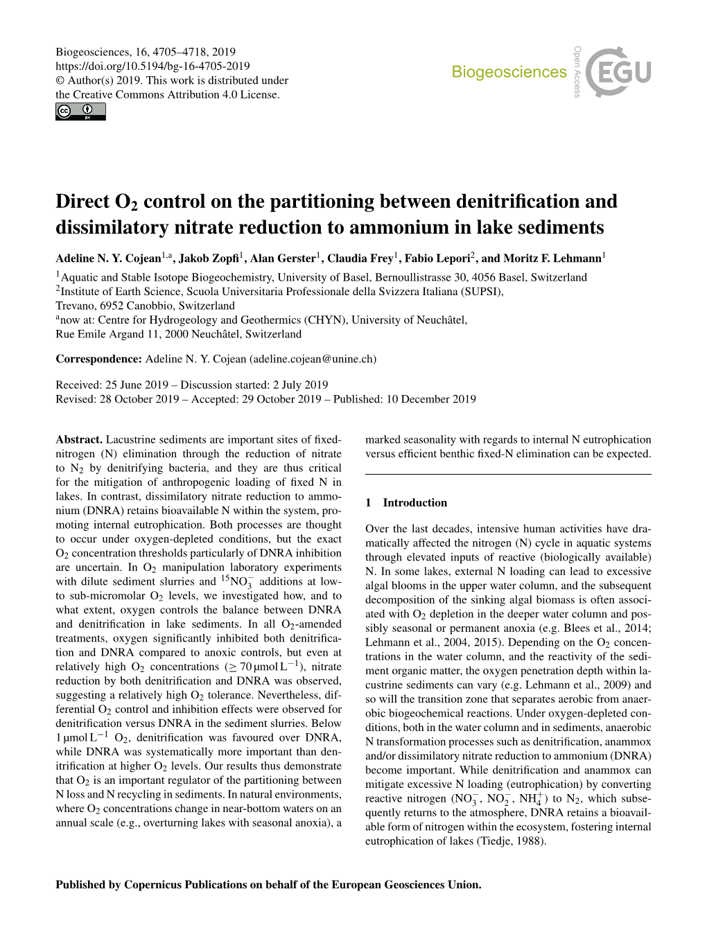 Direct O2 Control on the Partitioning Between Denitrification And