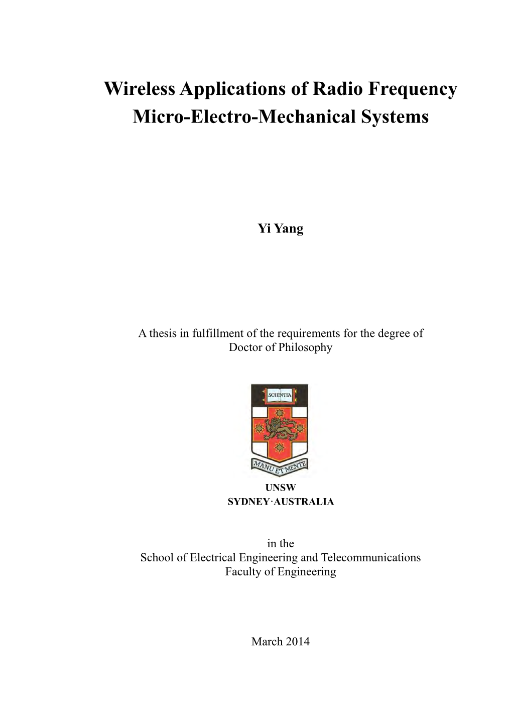 Wireless Applications of Radio Frequency Micro-Electro-Mechanical Systems