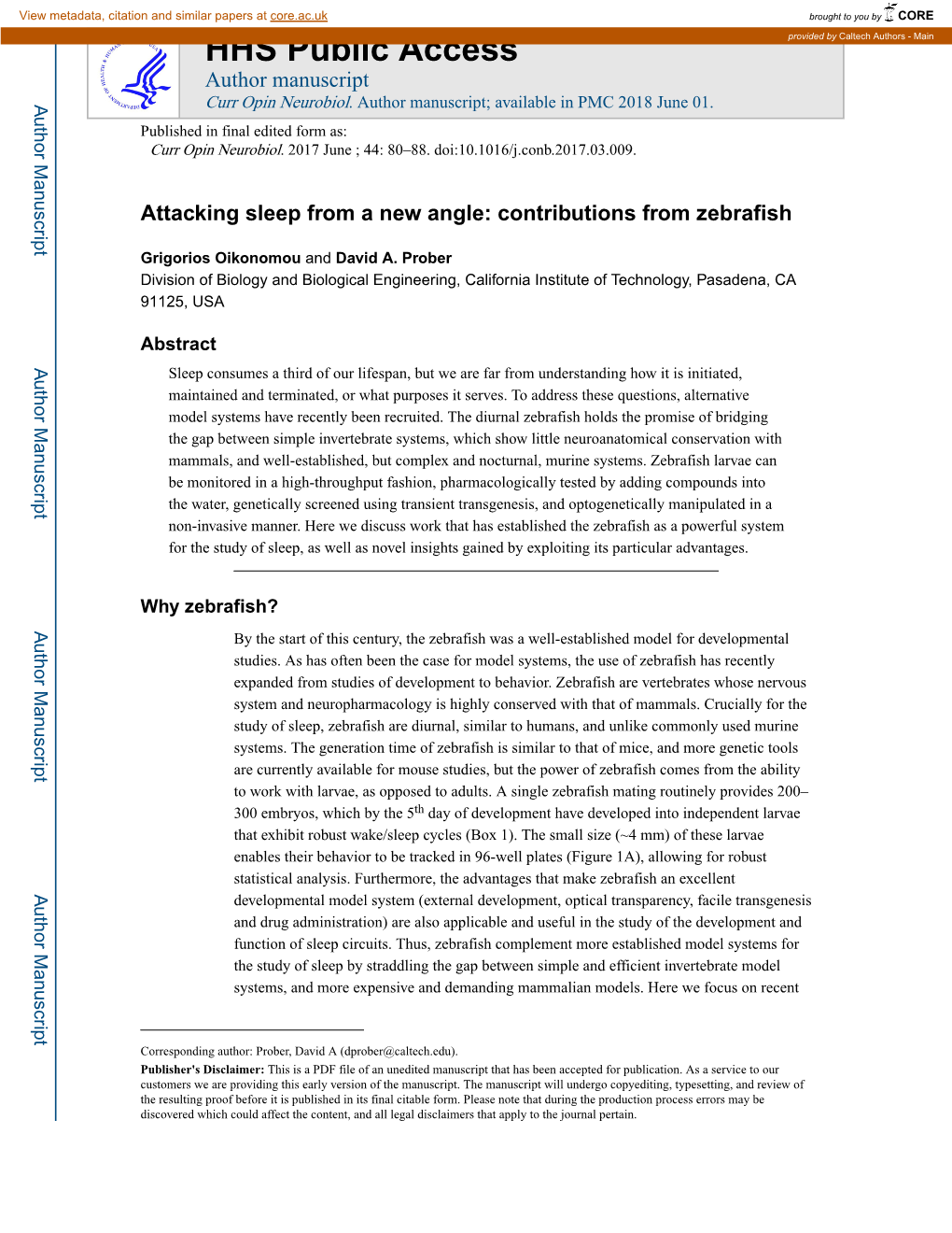 Attacking Sleep from a New Angle: Contributions from Zebrafish