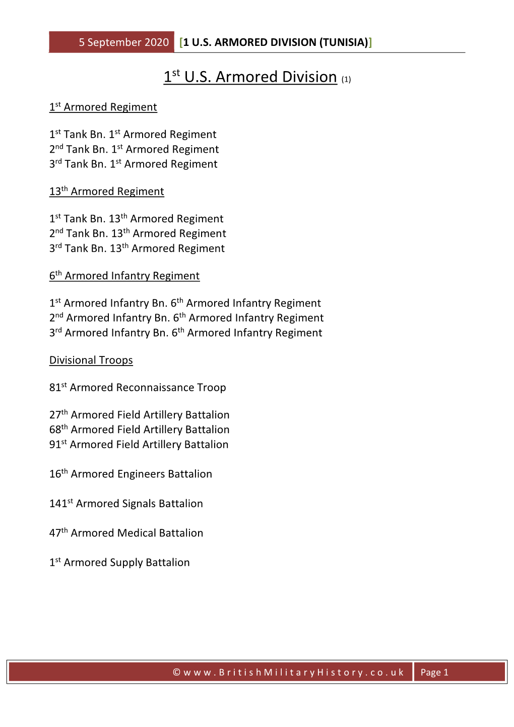 1 US Armored Division