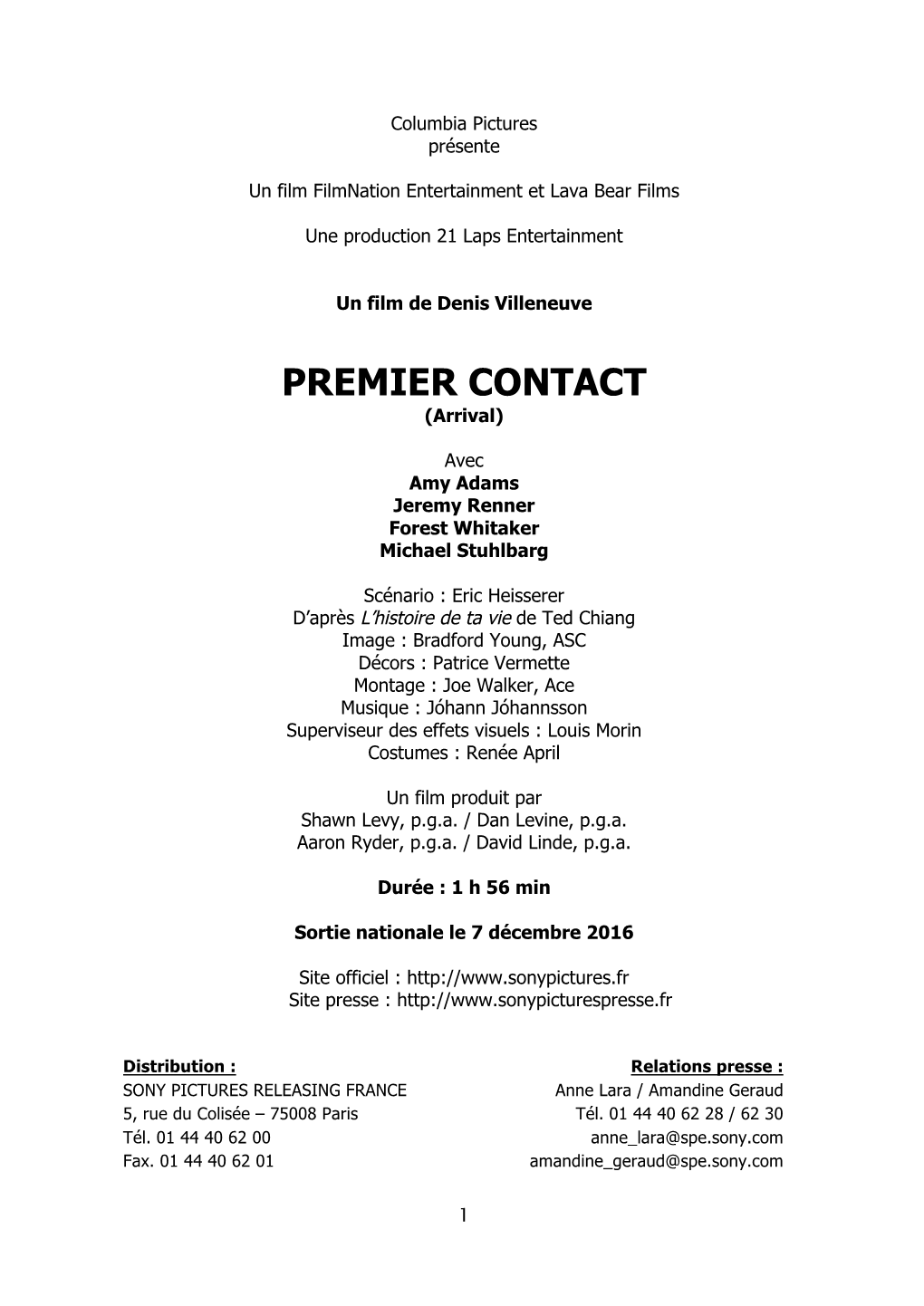 PREMIER CONTACT (Arrival)