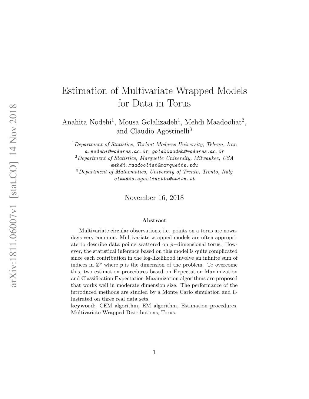 Estimation of Multivariate Wrapped Models for Data in Torus