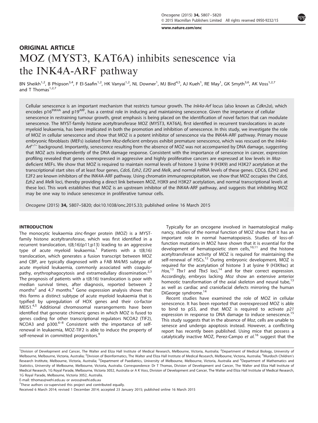 Inhibits Senescence Via the INK4A-ARF Pathway