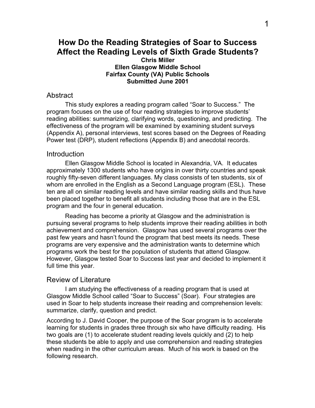 How Do The Reading Strategies Of Soar To Success Affect The Reading Levels Of Sixth Grade Students