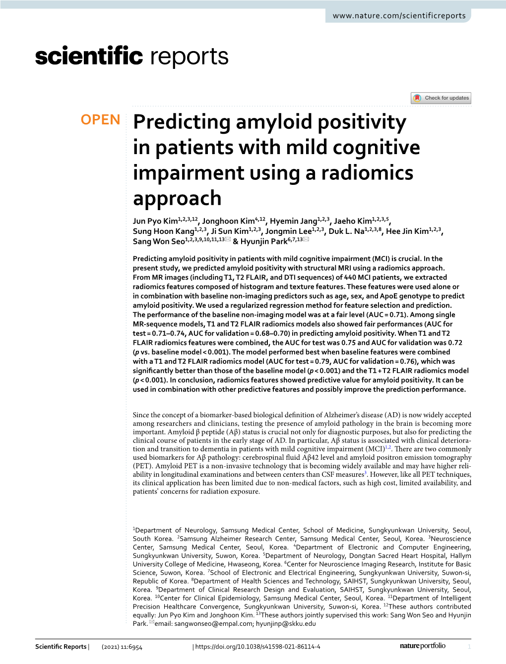 Predicting Amyloid Positivity in Patients with Mild Cognitive