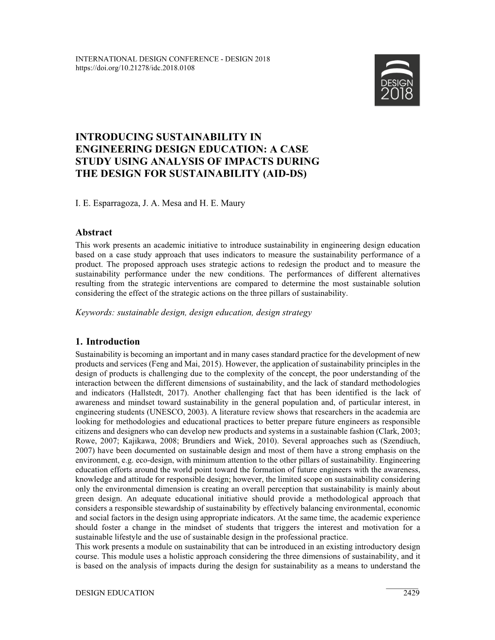 Introducing Sustainability in Engineering Design Education: a Case Study Using Analysis of Impacts During the Design for Sustainability (Aid-Ds)