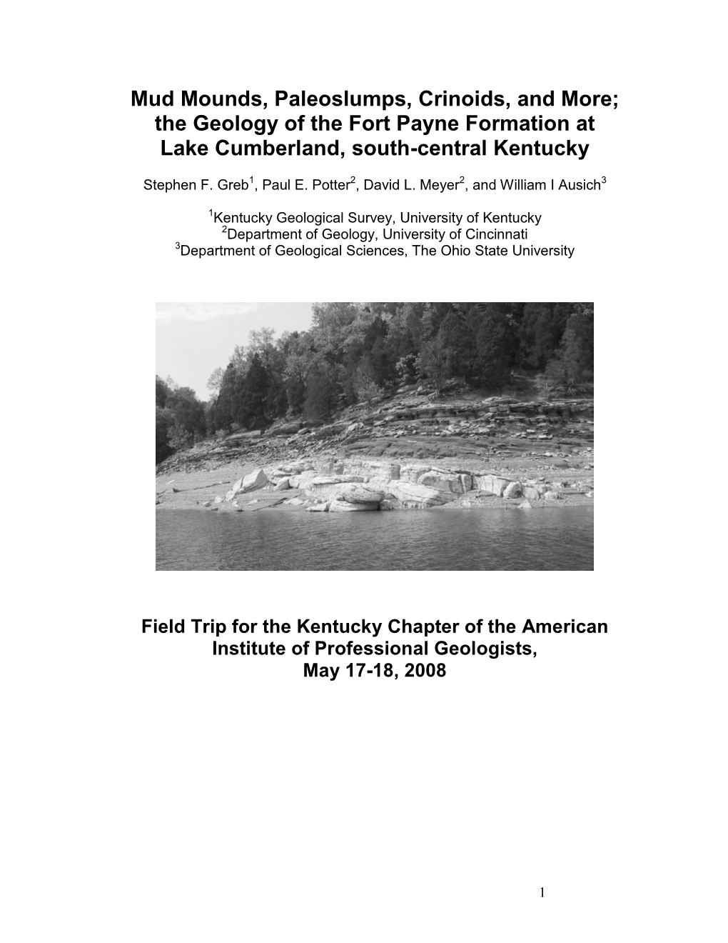 The Geology of the Fort Payne Formation at Lake Cumberland, South-Central Kentucky