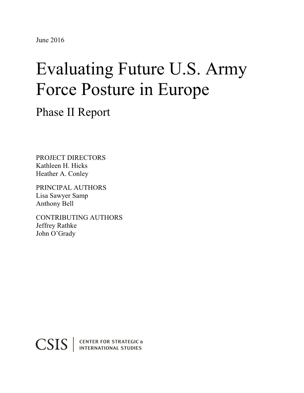 Evaluating Future U.S. Army Force Posture in Europe Phase II Report