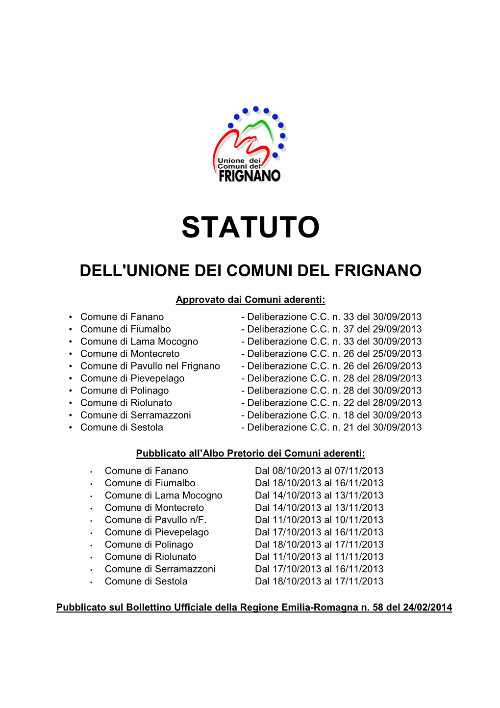 Statuto Dell'unione Dei Comuni Del Frignano