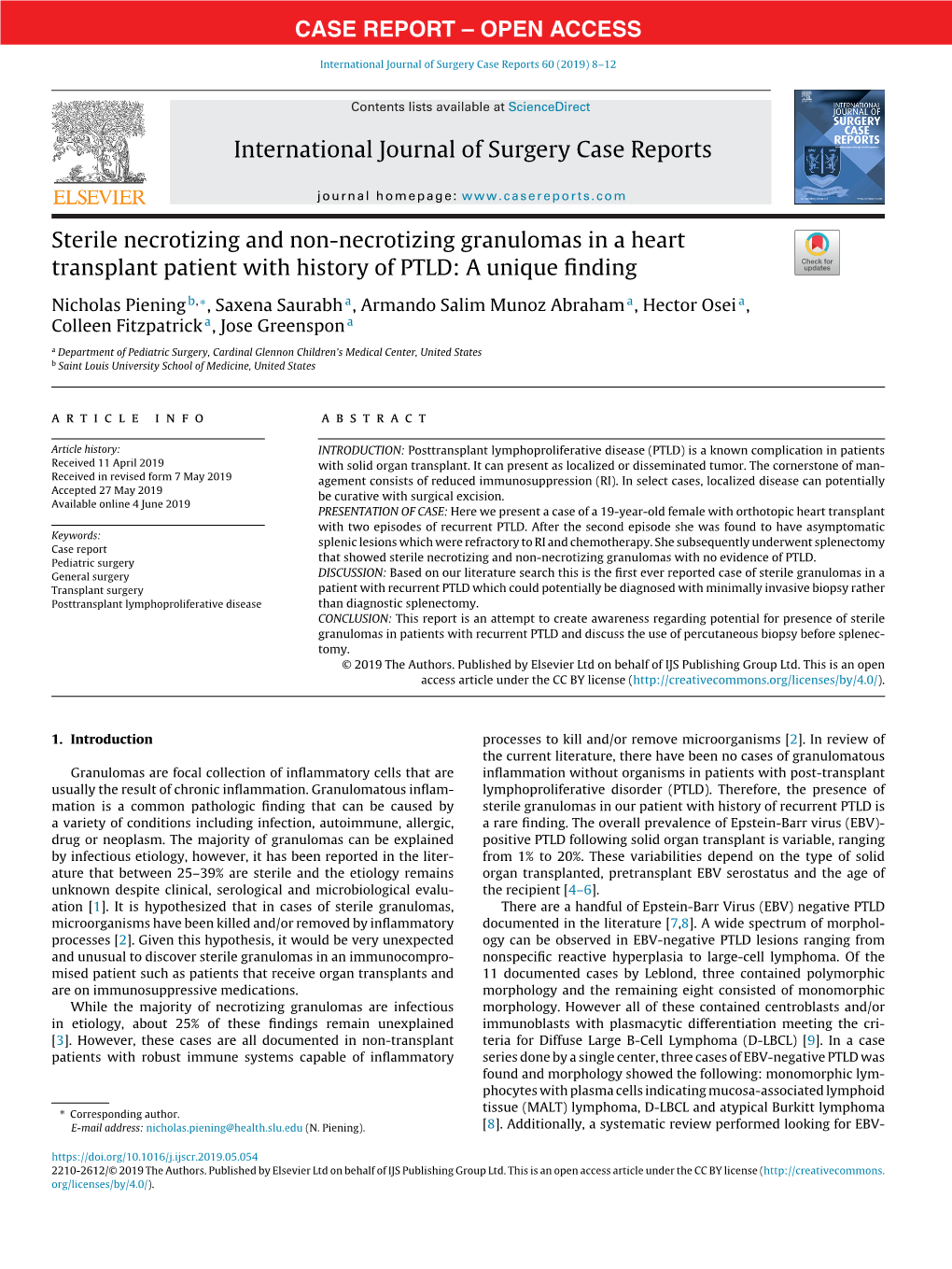 Sterile Necrotizing and Non-Necrotizing Granulomas in a Heart