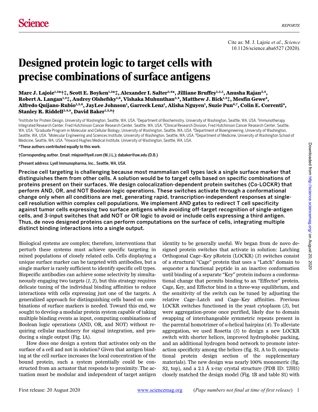 Designed Protein Logic to Target Cells with Precise Combinations of Surface Antigens