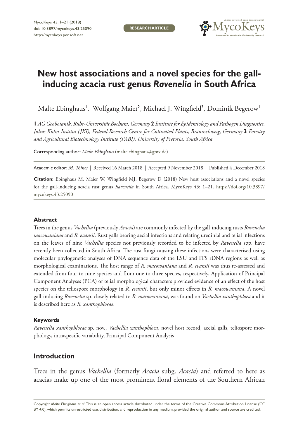 New Host Associations and a Novel Species for the Gall-Inducing Acacia Rust Genus Ravenelia in South Africa