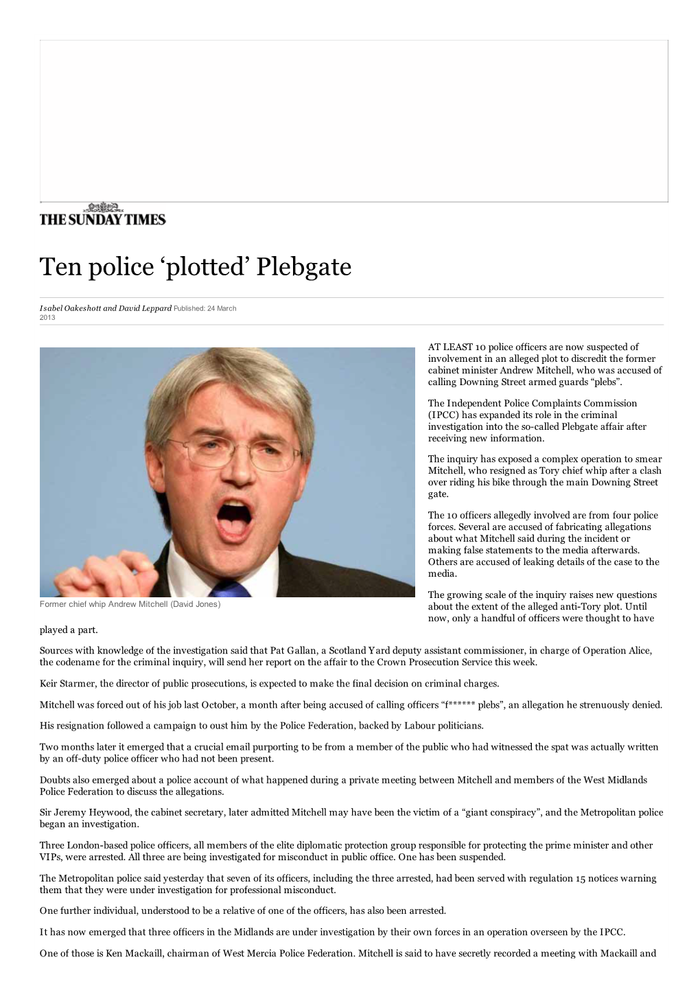 Ten Police 'Plotted' Plebgate