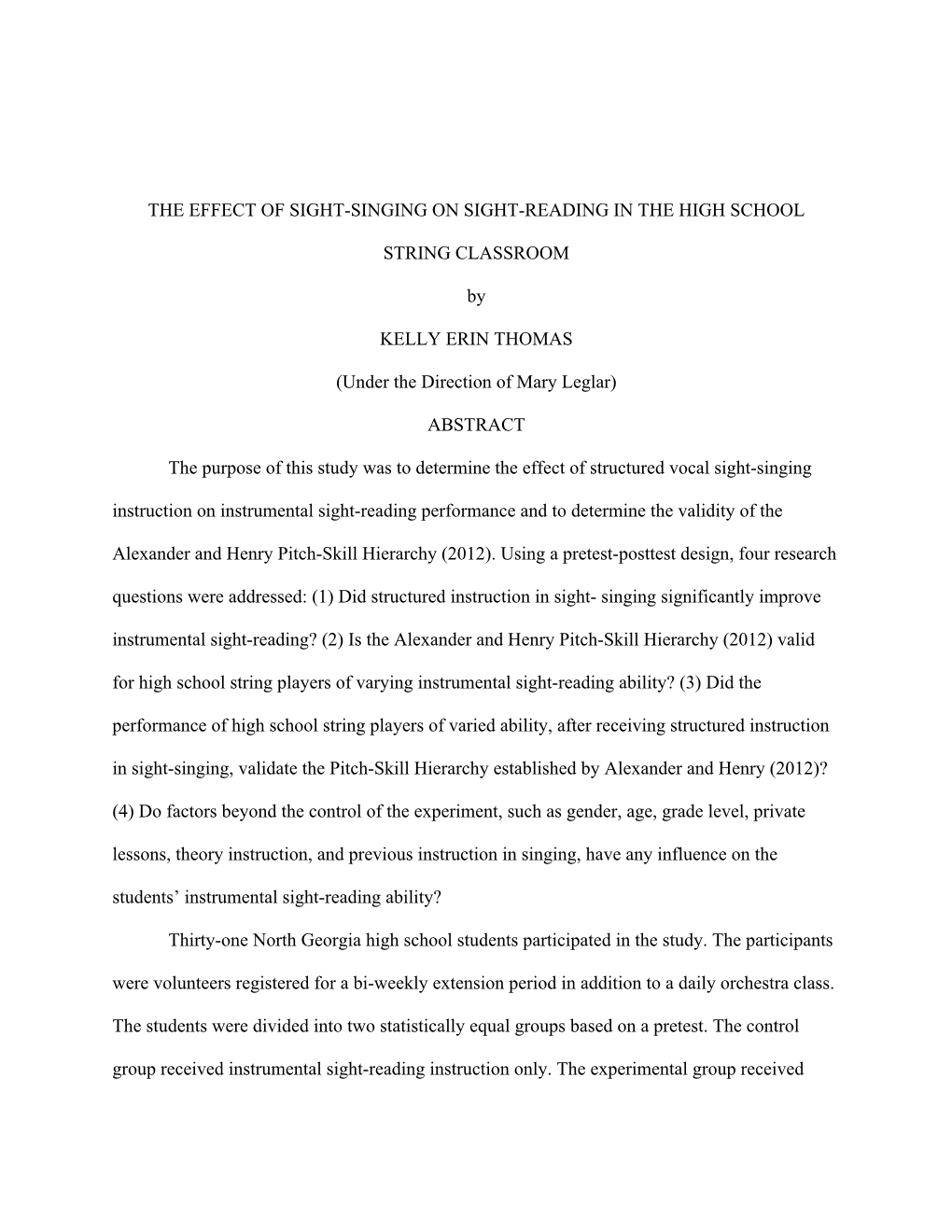 The Effect of Sight-Singing on Sight-Reading in the High School