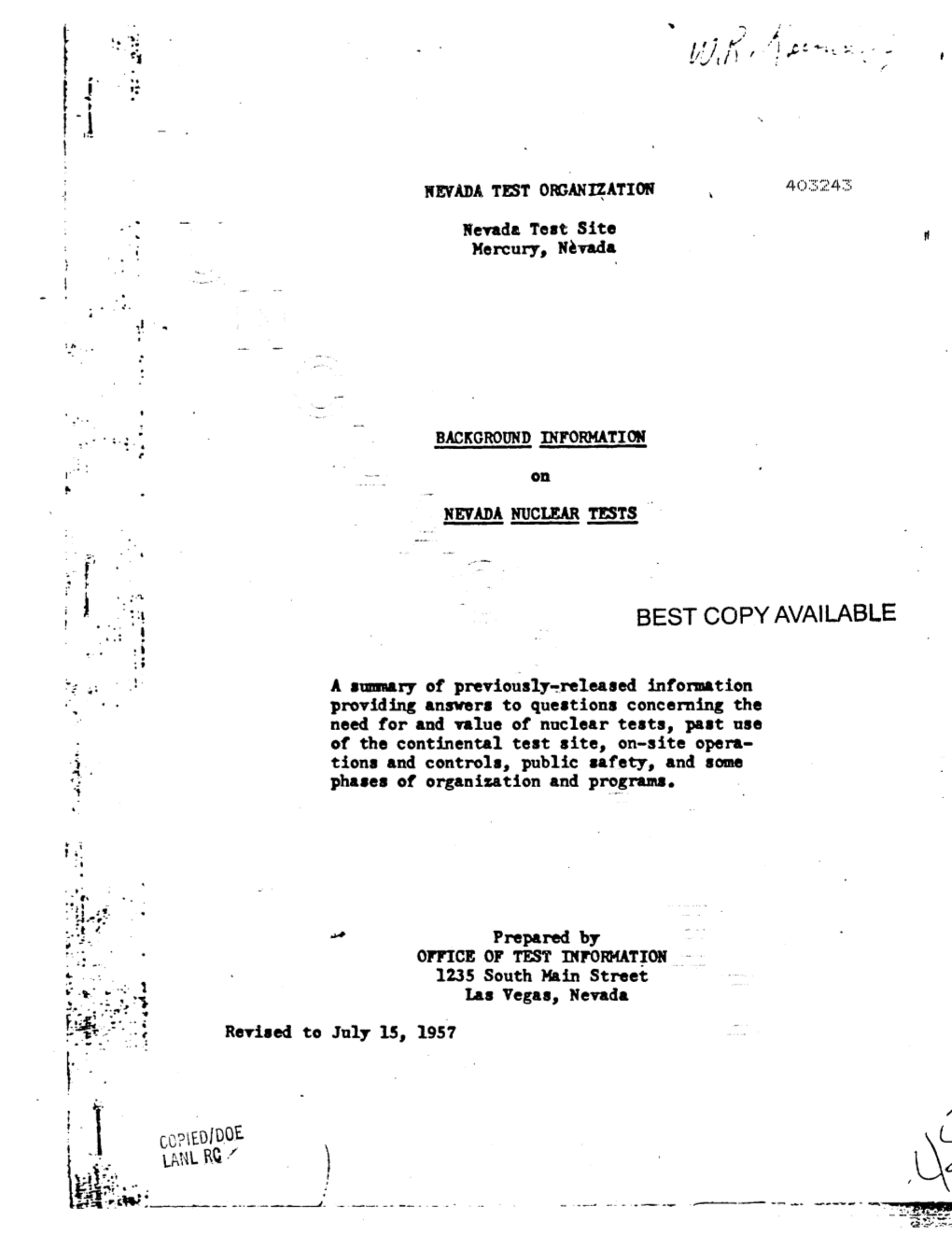 Background Information on Nevada Nuclear Tests