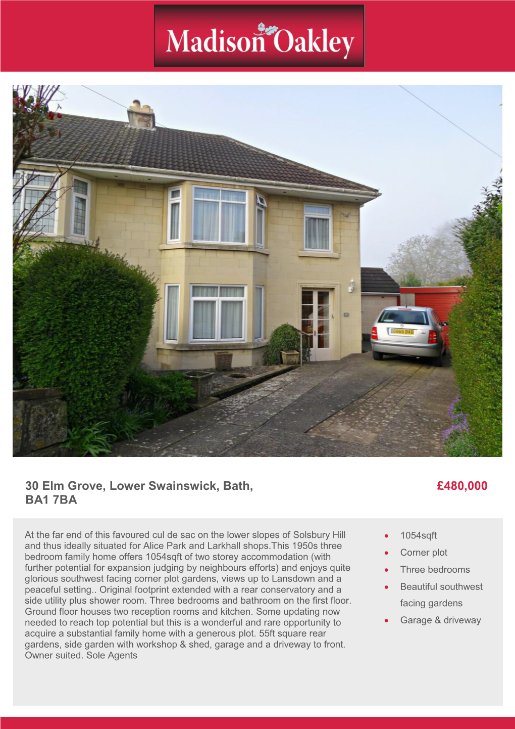 30 Elm Grove, Lower Swainswick, Bath, BA1 7BA £480,000
