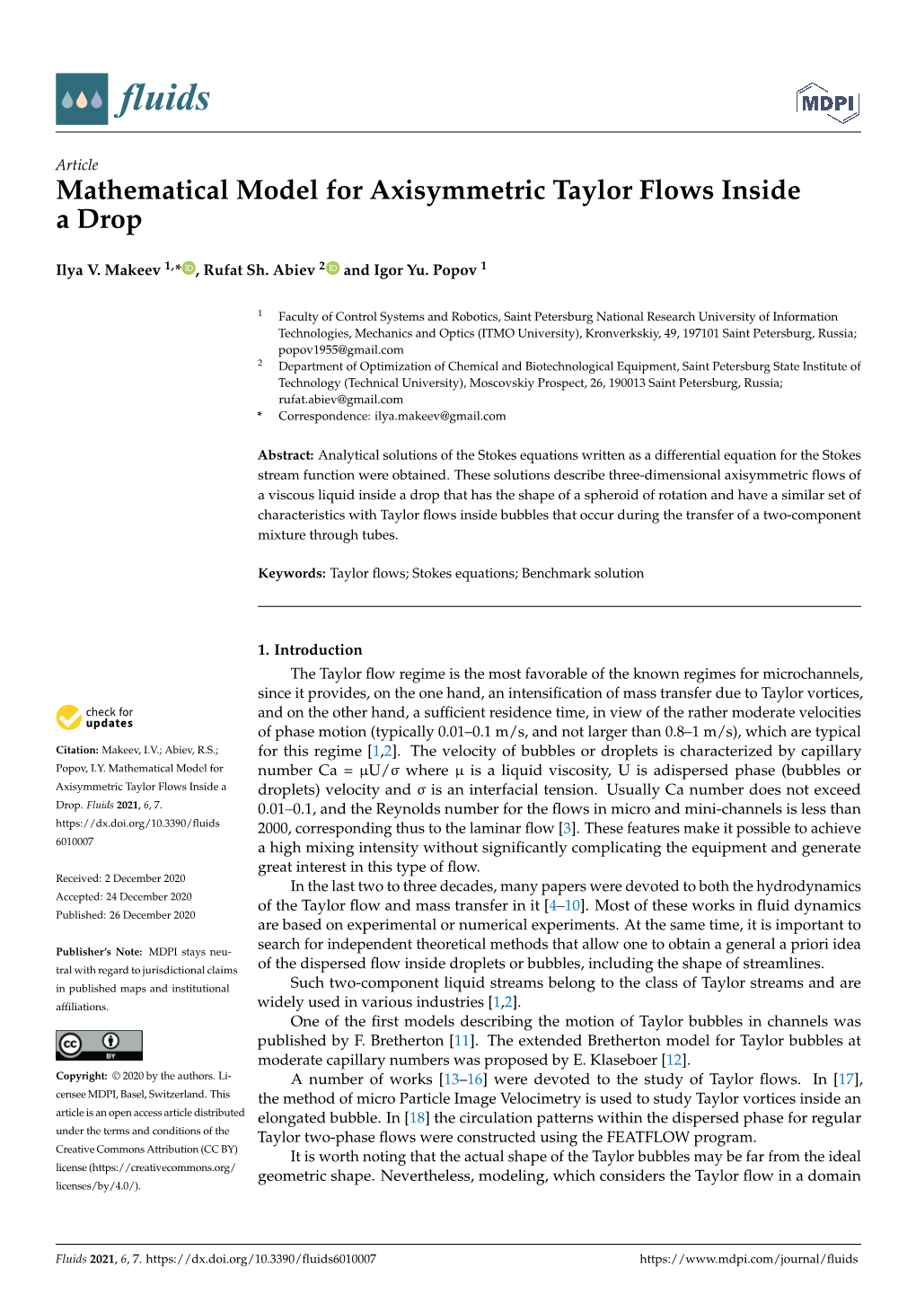 Mathematical Model for Axisymmetric Taylor Flows Inside a Drop