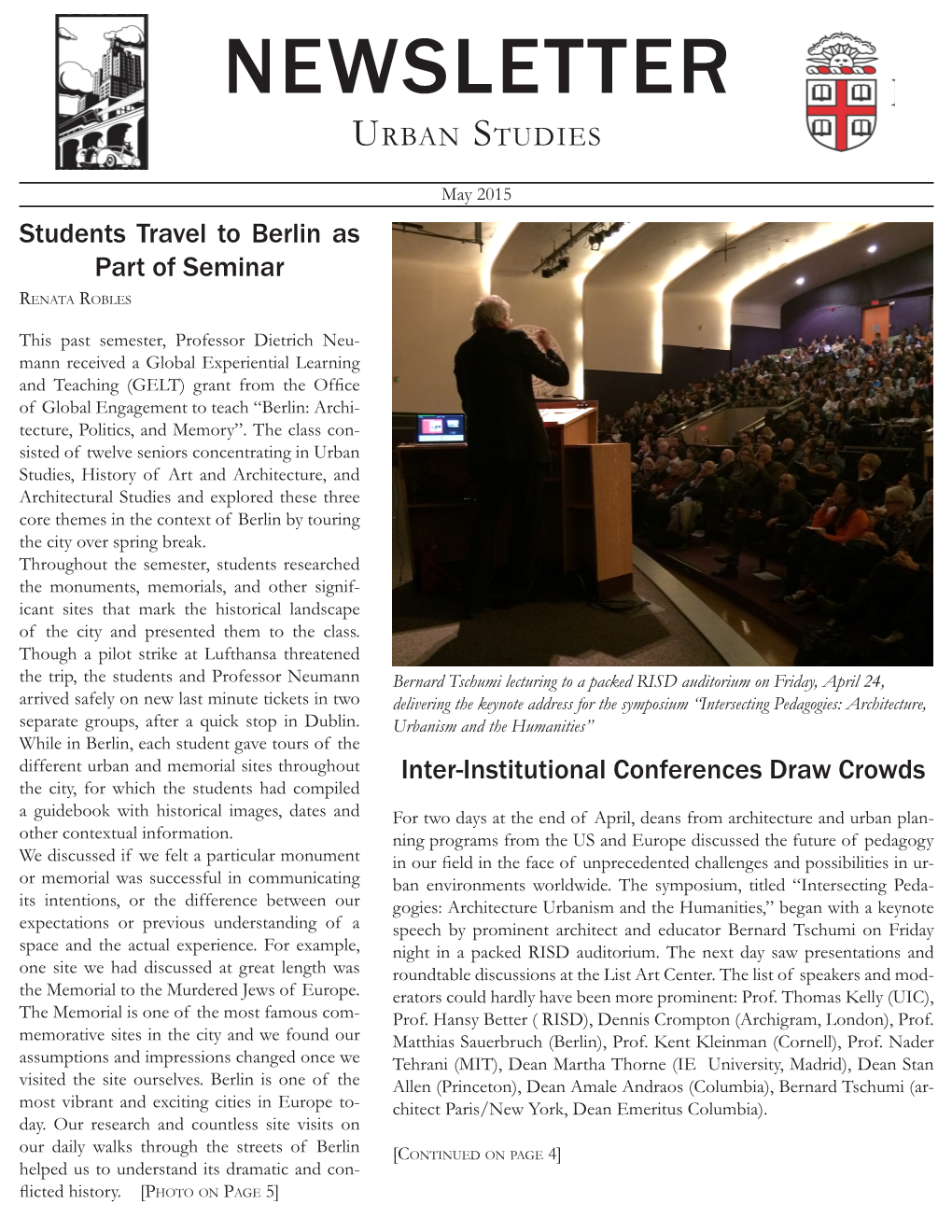 2015 Urban Studies Spring Newsletter