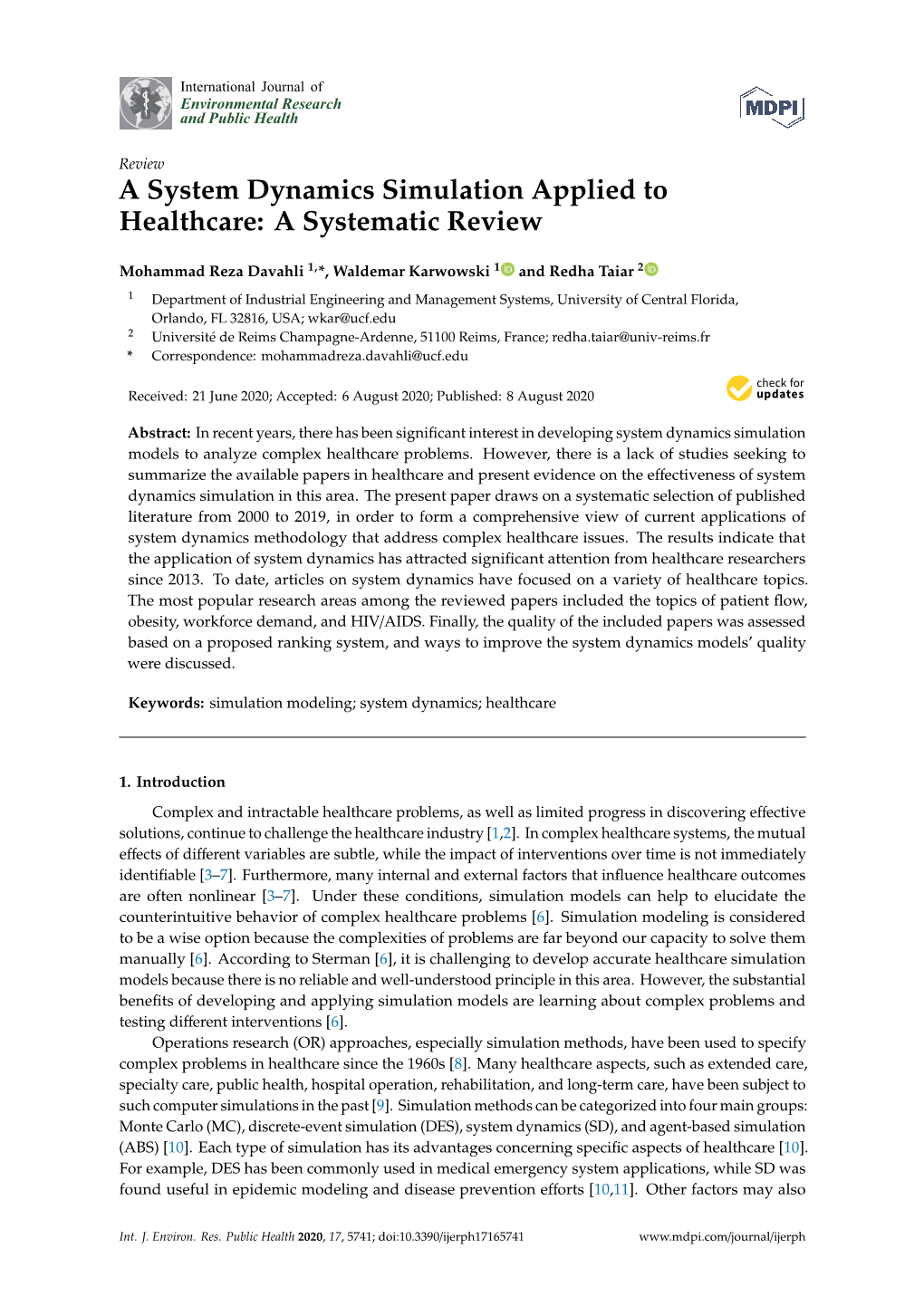 A System Dynamics Simulation Applied to Healthcare: a Systematic Review