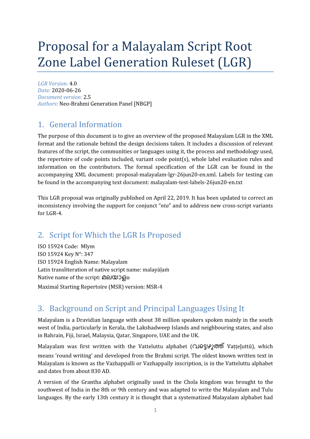 Proposal for a Malayalam Script Root Zone Label Generation Ruleset (LGR)