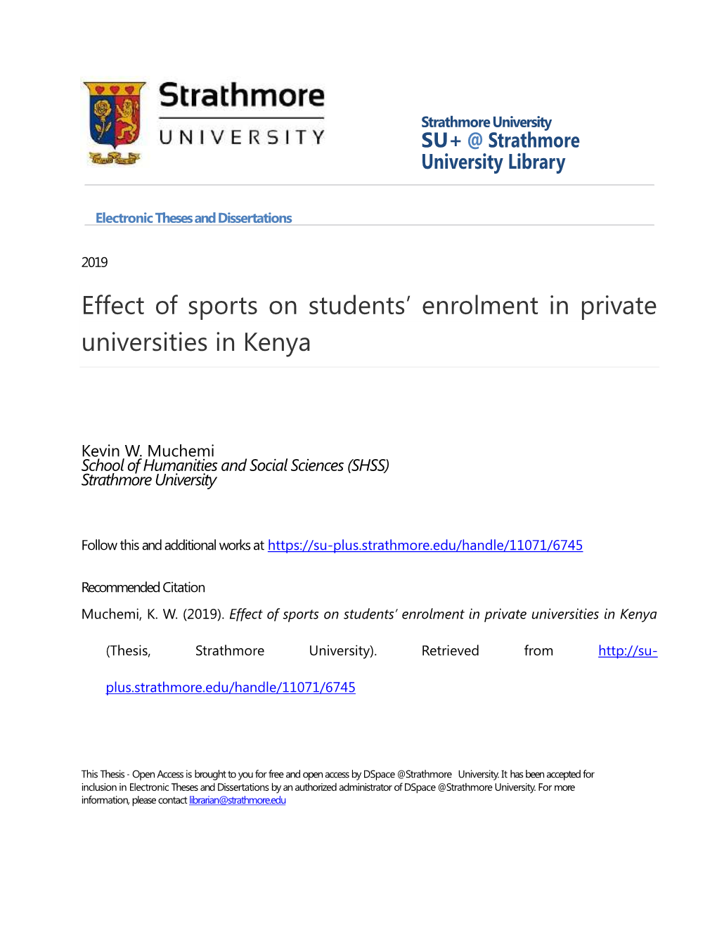 Effect of Sports on Students' Enrolment in Private Universities in Kenya