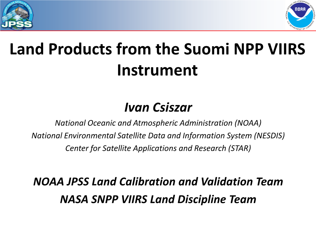 Land Products from the Suomi NPP VIIRS Instrument