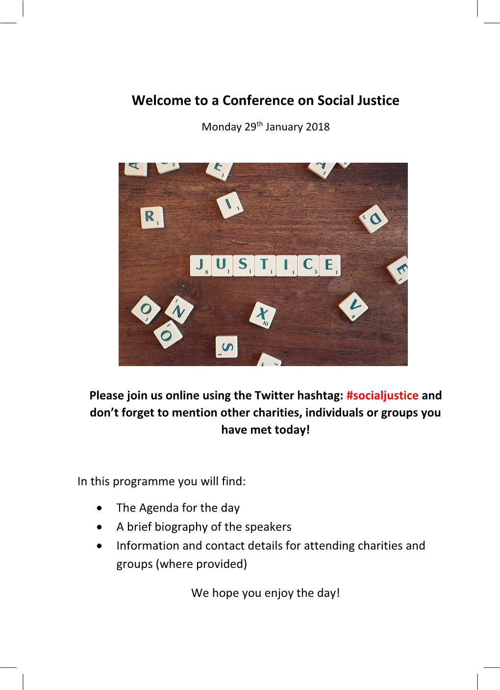 Welcome to a Conference on Social Justice
