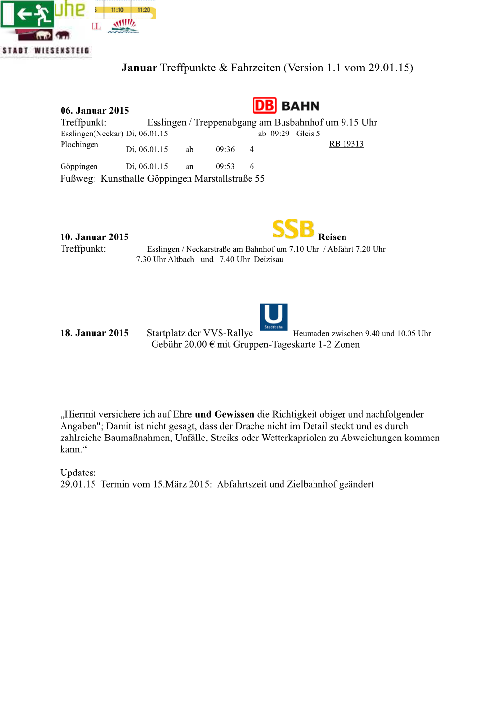 Januar Treffpunkte & Fahrzeiten (Version 1.1 Vom 29.01.15)
