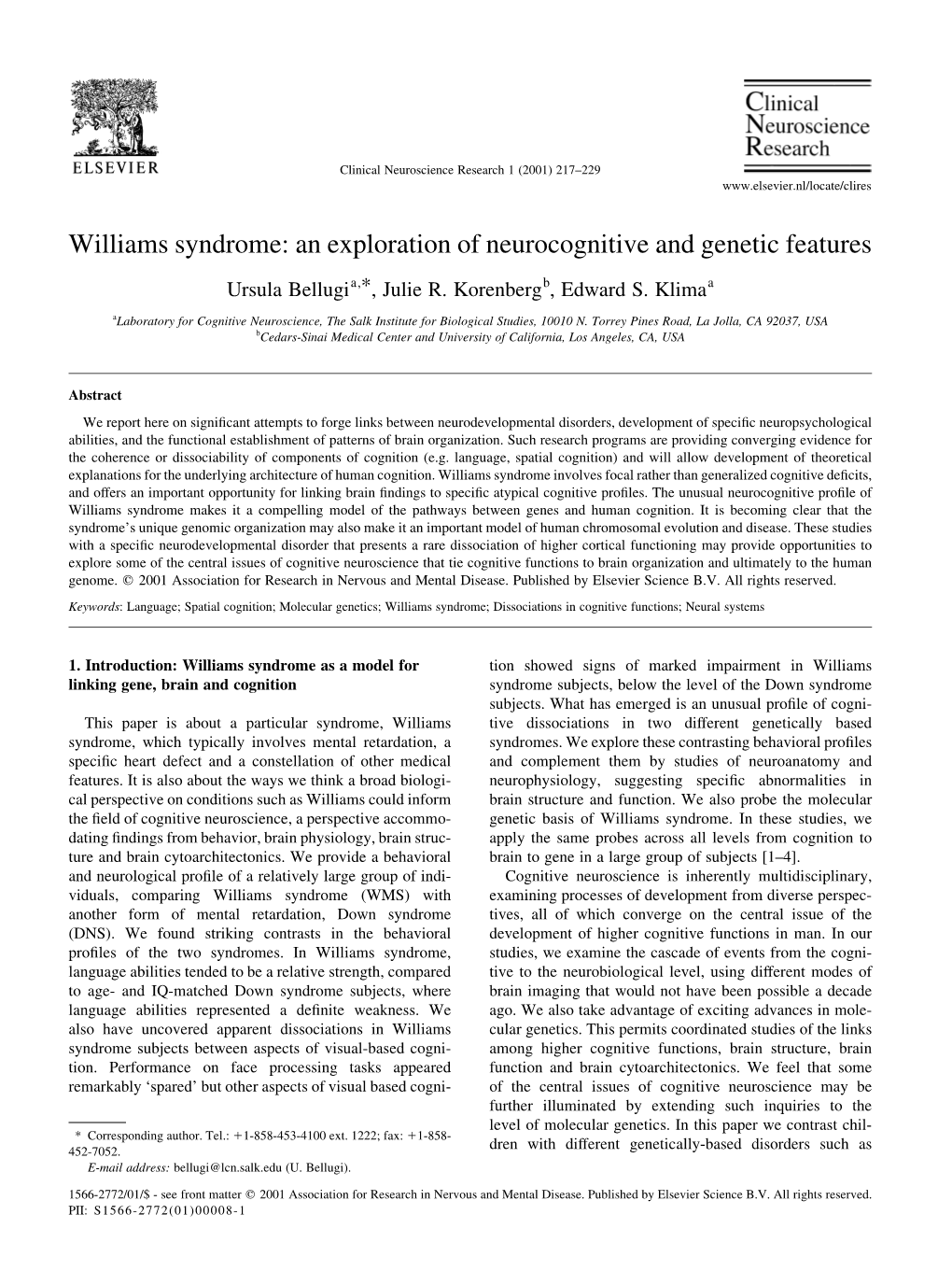 Williams Syndrome: an Exploration of Neurocognitive and Genetic Features