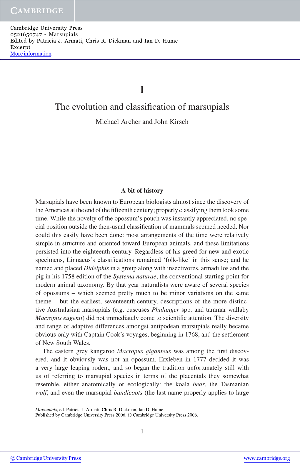 The Evolution and Classification of Marsupials