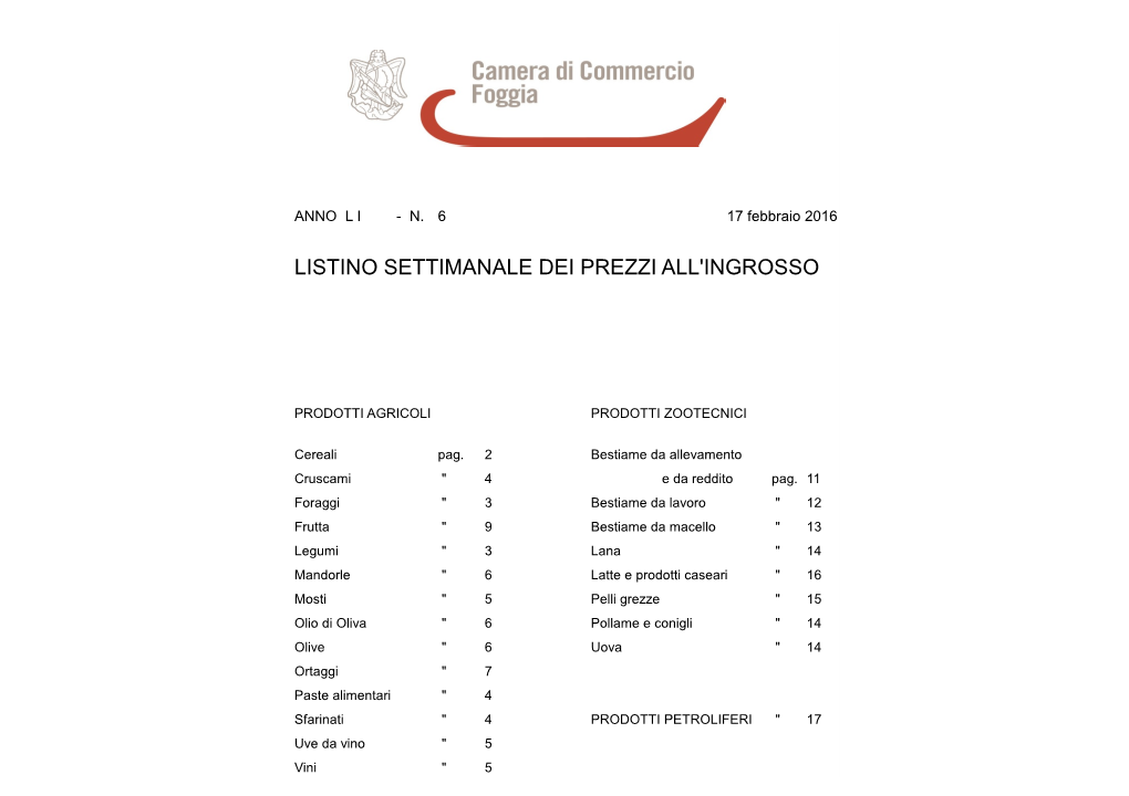 Listino Settimanale Dei Prezzi All'ingrosso