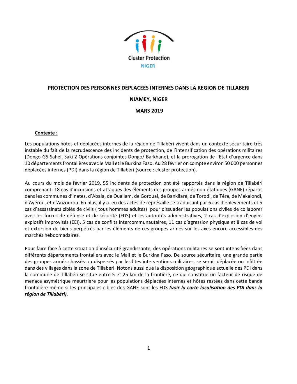 Protection Des Personnes Deplacees Internes Dans La Region De Tillaberi Niamey, Niger Mars 2019