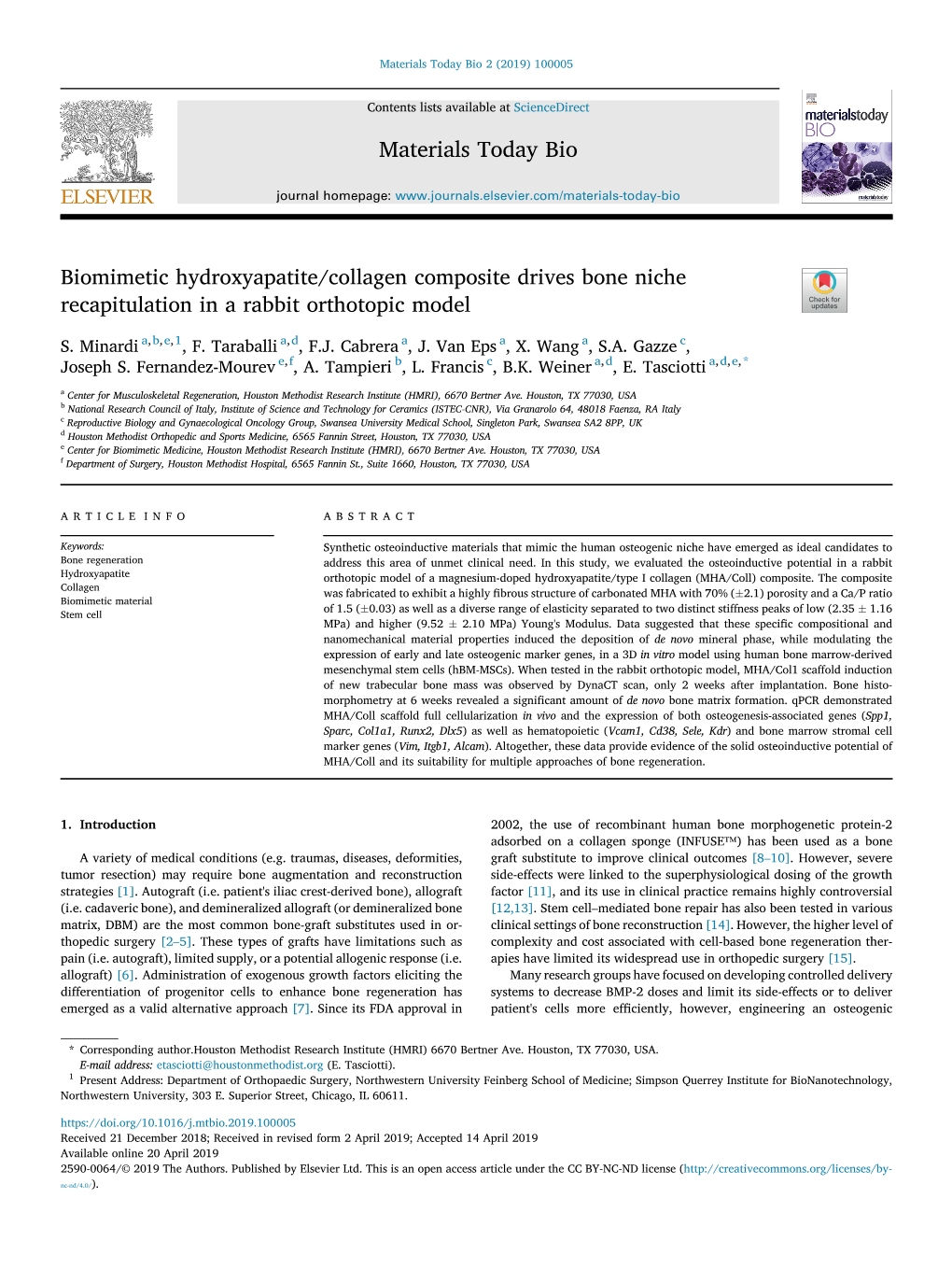 Biomimetic Hydroxyapatite/Collagen Composite Drives Bone Niche Recapitulation in a Rabbit Orthotopic Model