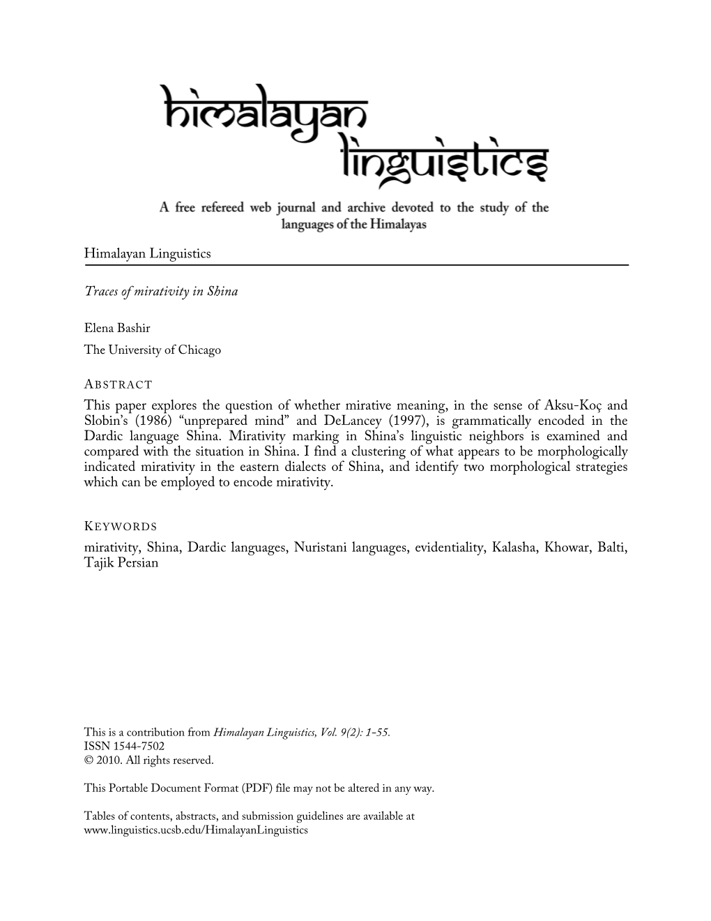 Himalayan Linguistics Traces of Mirativity in Shina