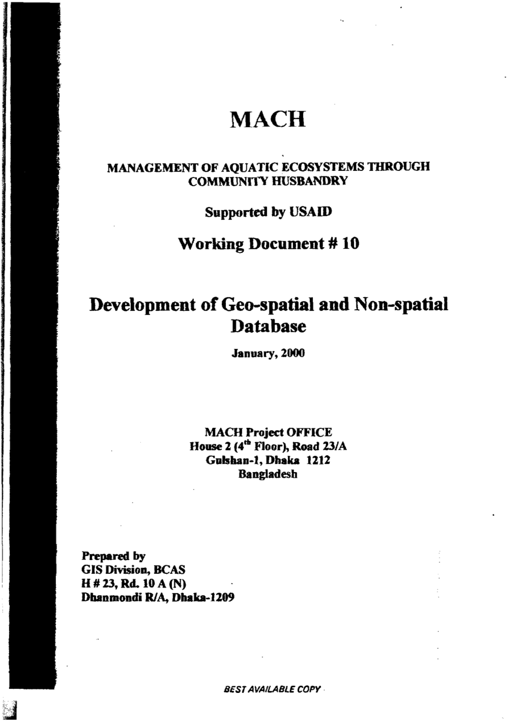 Development of Geo-Spatial and Non-Spatial Data Base January, 2000