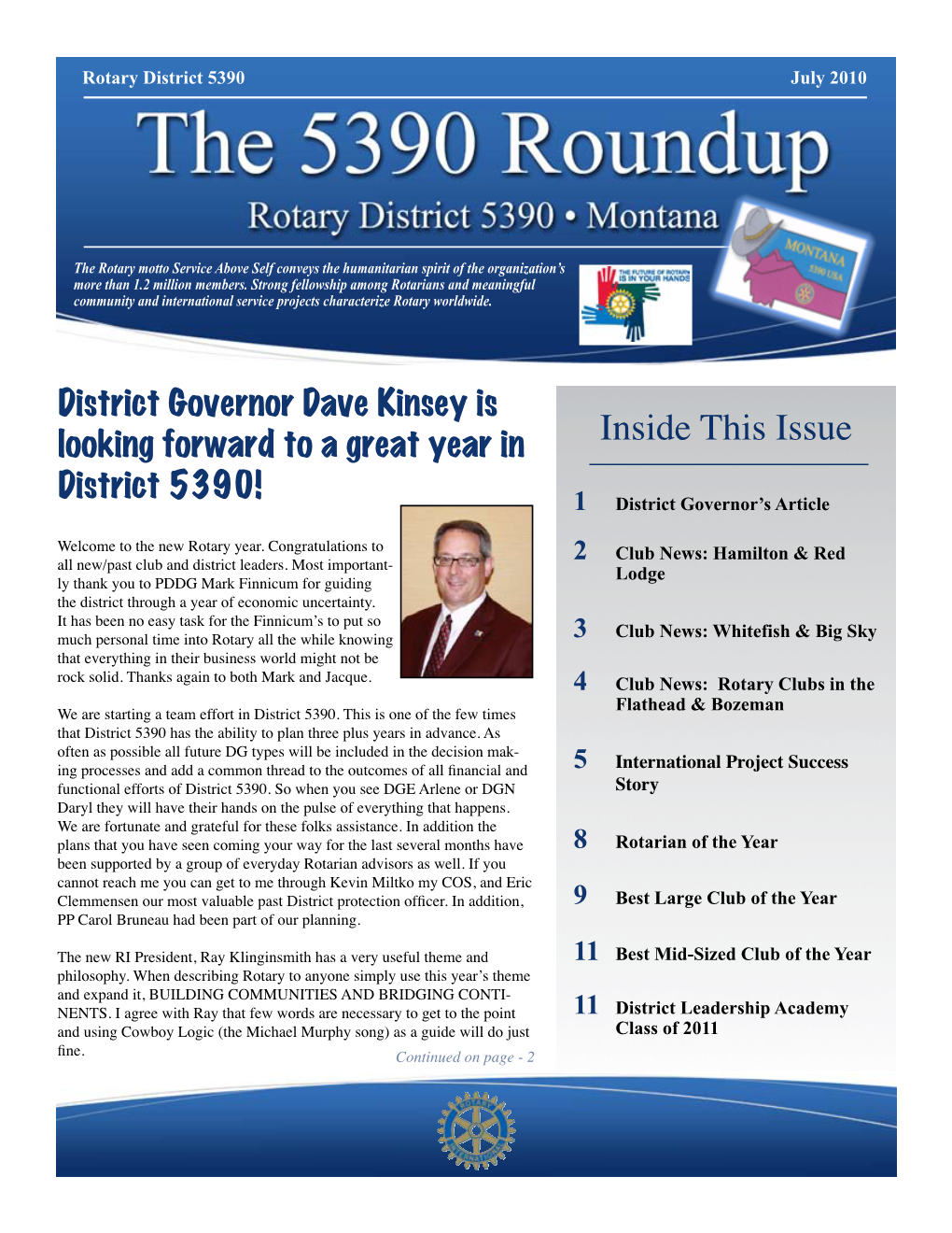 Inside This Issue District 5390! 1 District Governor’S Article