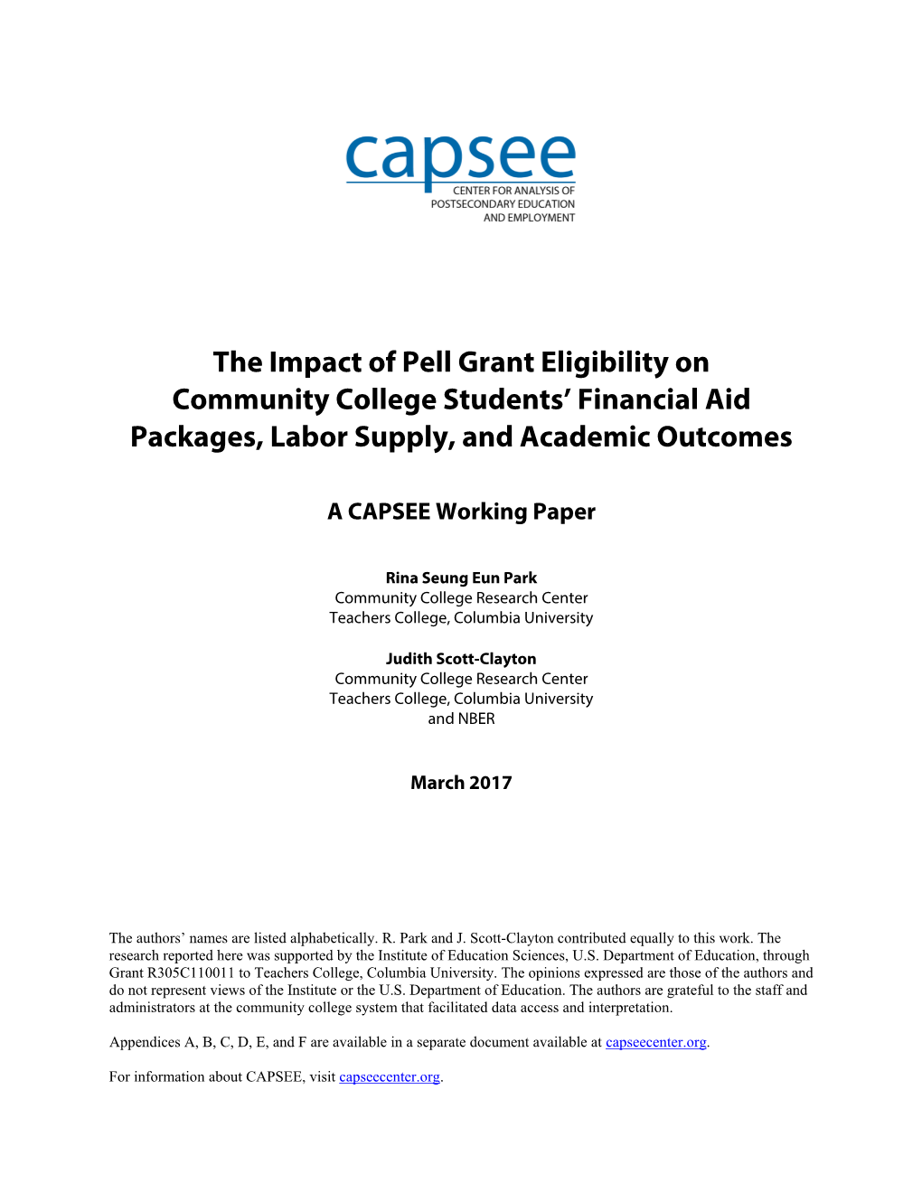 The Impact of Pell Grant Eligibility on Community College Students’ Financial Aid Packages, Labor Supply, and Academic Outcomes