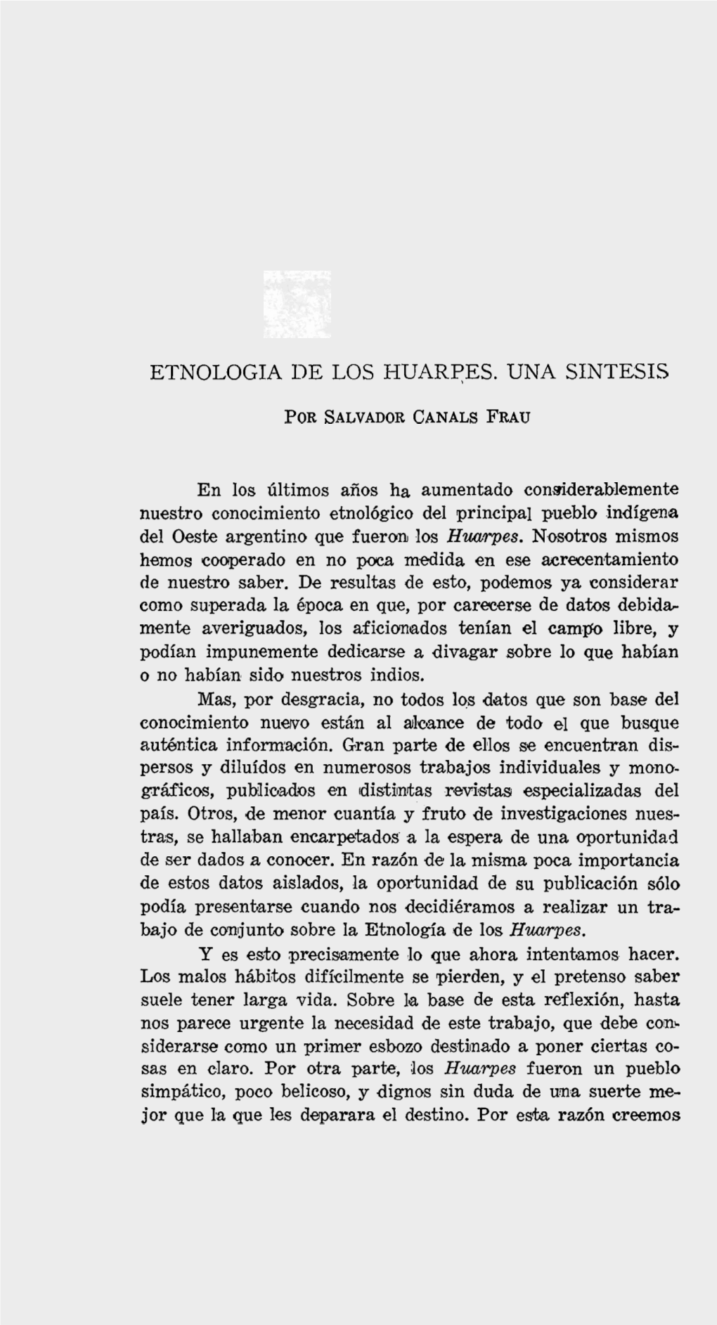 Etnologia De Los Huarpes. Una Sintesis