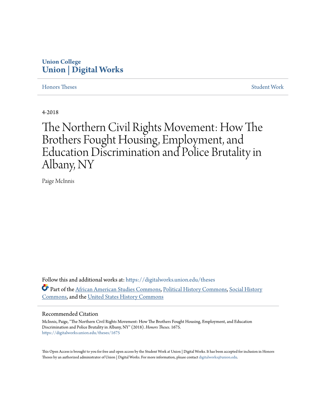 The Northern Civil Rights Movement: How the Brothers Fought Housing, Employment, and Education Discrimination and Police Brutality in Albany, NY